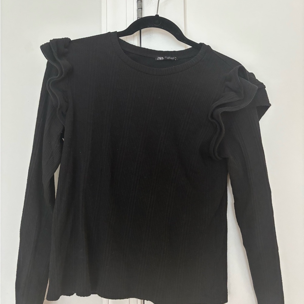 Zara Black Ruffled Women's Top